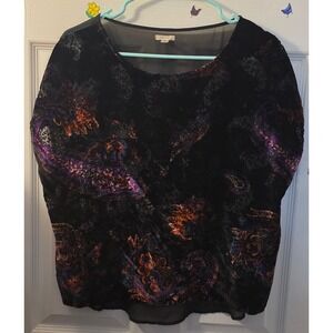 Ooté Women's Sheer Black Burnout Velvet Paisley Top Size Medium